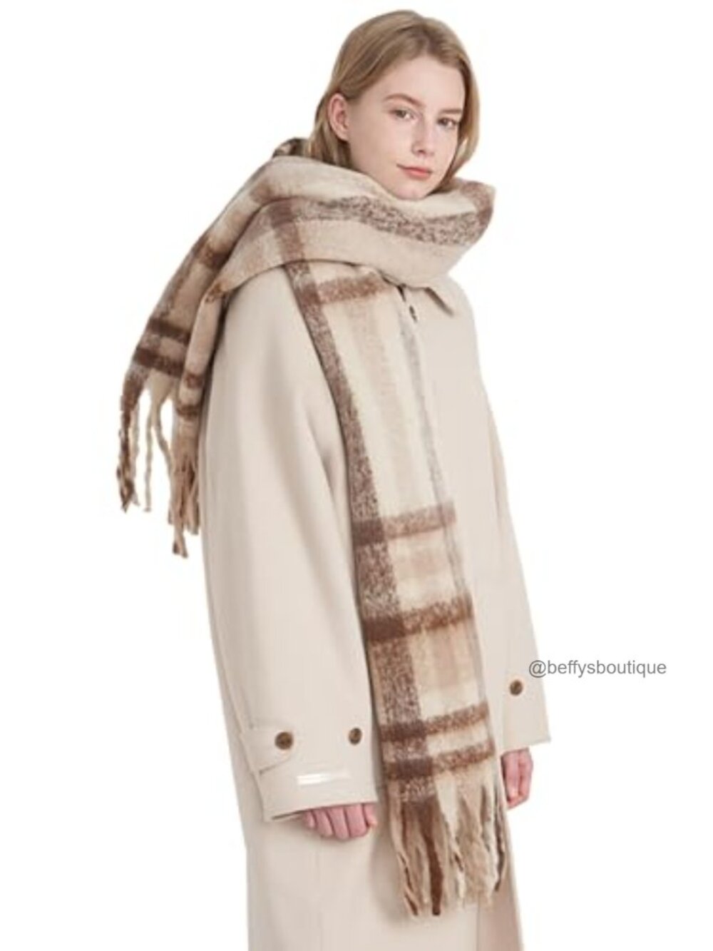 Women's Plaid Shawl Wrap Fringe Poncho Blanket Scarf Polyester